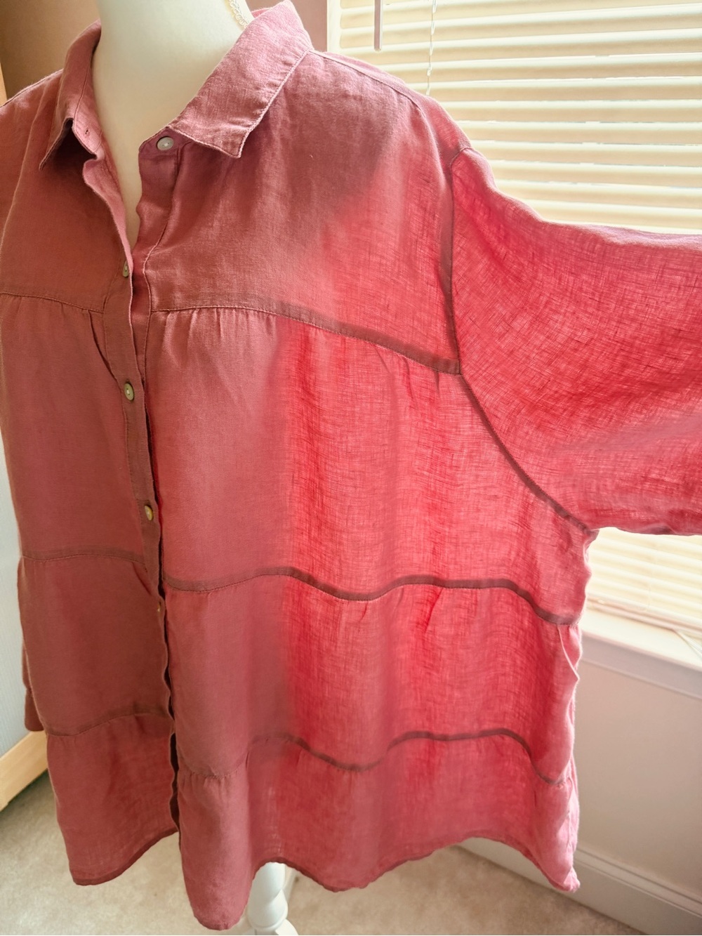 J. Jill Love Linen Rose Button-Down Tunic Linen Shirt 3X - Picture 3 of 11